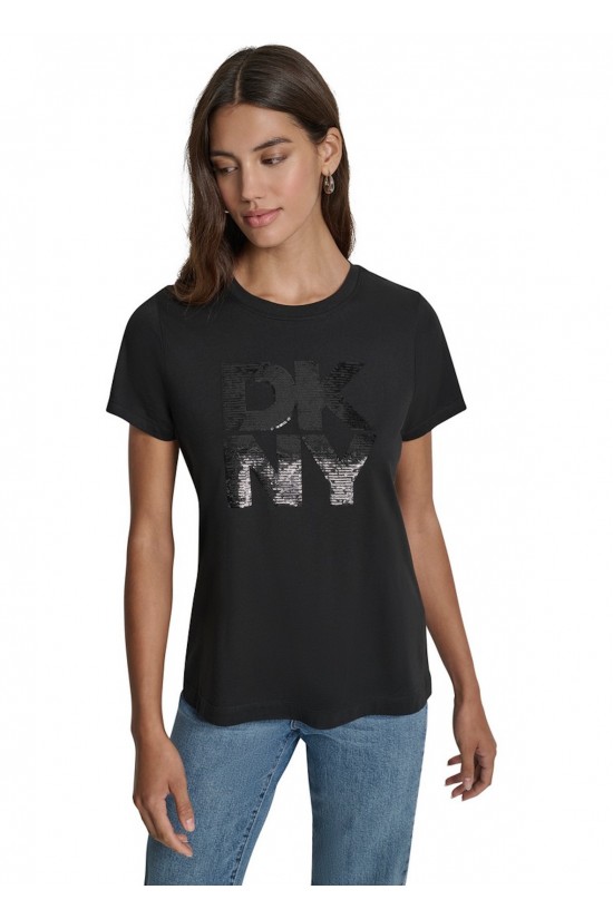 Γυναικεία μαύρη κοντομάνικη μπλούζα - DKNY DJ6T1684