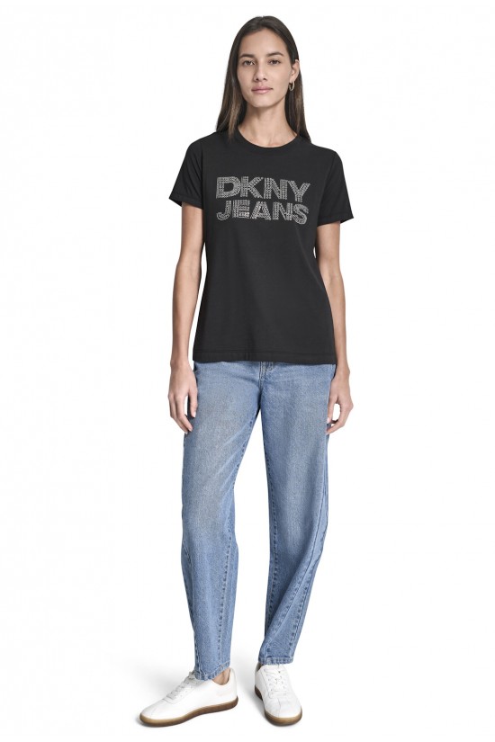 Γυναικεία μαύρη κοντομάνικη μπλούζα με λογότυπο - DKNY DJ6T1692