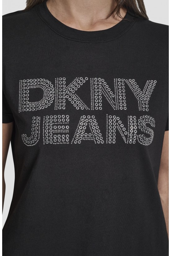 Γυναικεία μαύρη κοντομάνικη μπλούζα με λογότυπο - DKNY DJ6T1692