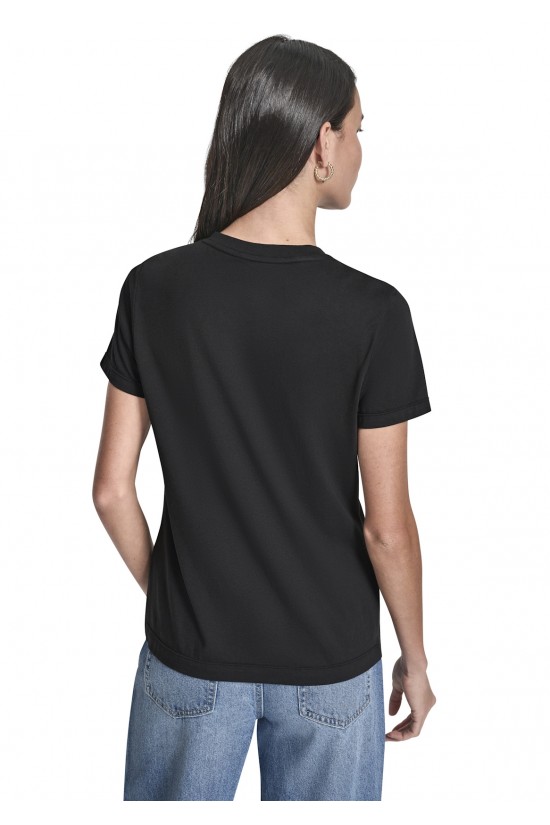 Γυναικεία μαύρη κοντομάνικη μπλούζα με λογότυπο - DKNY DJ6T1692