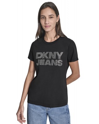 Γυναικεία μαύρη κοντομάνικη μπλούζα με λογότυπο - DKNY DJ6T1692