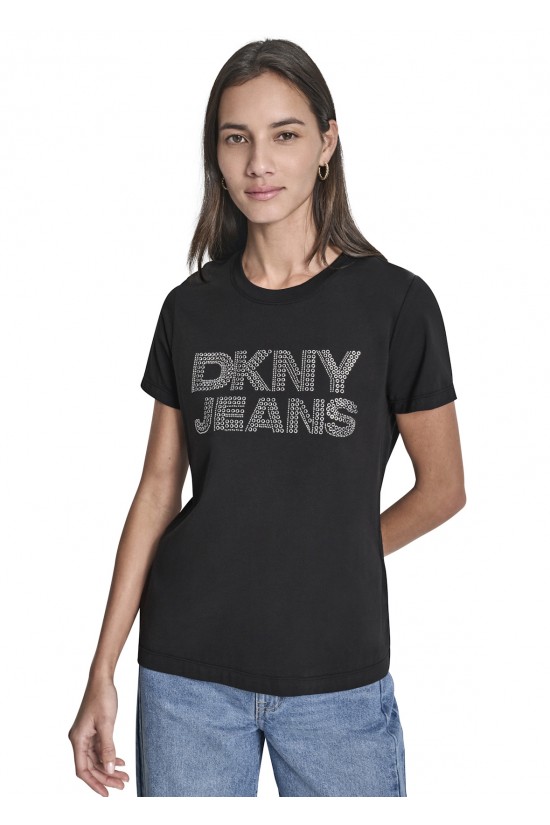 Γυναικεία μαύρη κοντομάνικη μπλούζα με λογότυπο - DKNY DJ6T1692