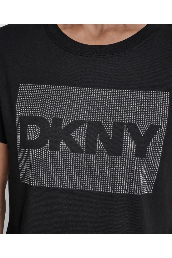 Γυναικεία μαύρη κοντομάνικη μπλούζα με λογότυπο - DKNY DJ6T1701