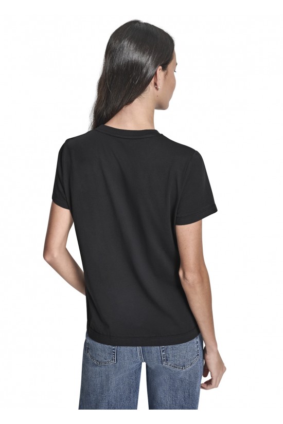 Γυναικεία μαύρη κοντομάνικη μπλούζα με λογότυπο - DKNY DJ6T1701