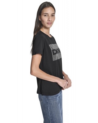 Γυναικεία μαύρη κοντομάνικη μπλούζα με λογότυπο - DKNY DJ6T1701