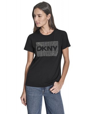Γυναικεία μαύρη κοντομάνικη μπλούζα με λογότυπο - DKNY DJ6T1701