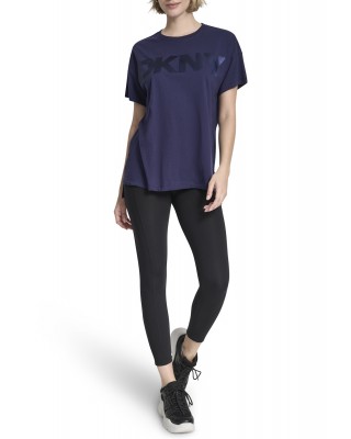 Γυναικεία μπλε κοντομάνικη μπλούζα με λογότυπο - DKNY DP6T1534