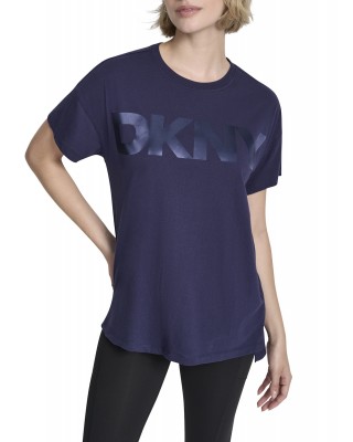 Γυναικεία μπλε κοντομάνικη μπλούζα με λογότυπο - DKNY DP6T1534