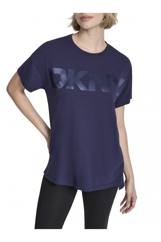 Γυναικεία μπλε κοντομάνικη μπλούζα με λογότυπο - DKNY DP6T1534