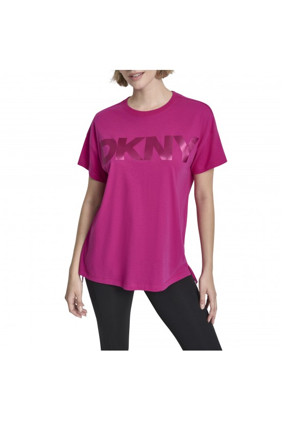 Γυναικεία φούξια κοντομάνικη μπλούζα με λογότυπο - DKNY DP6T1534