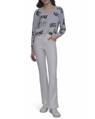 Γυναικείο λευκό τζιν flare παντελόνι - DKNY DJ4M005