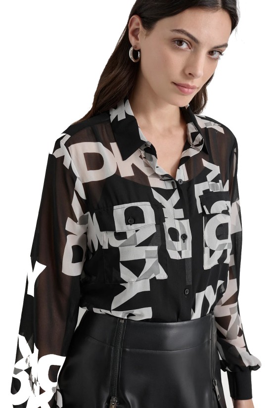 Γυναικείο μαύρο πουκάμισο με λογότυπο - DKNY P4RA6FXZ Γυναικείο μαύρο πουκάμισο με λογότυπο - DKNY P4RA6FXZ