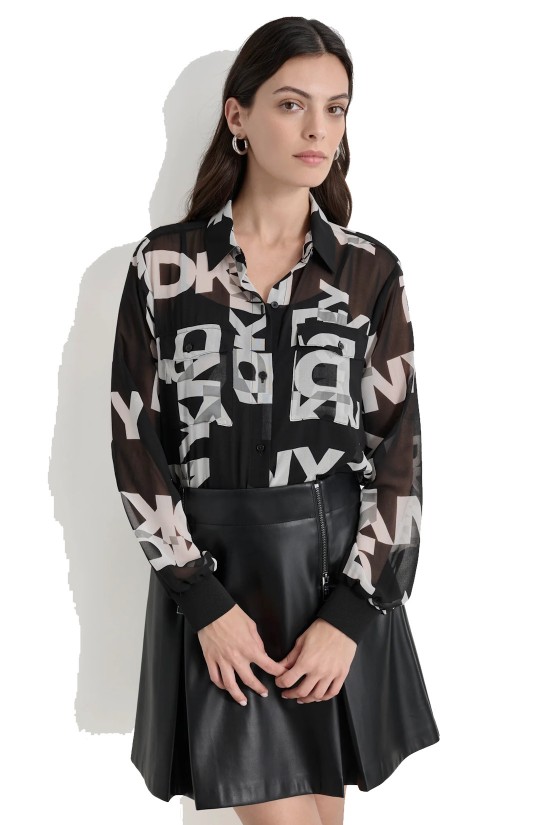 Γυναικείο μαύρο πουκάμισο με λογότυπο - DKNY P4RA6FXZ Γυναικείο μαύρο πουκάμισο με λογότυπο - DKNY P4RA6FXZ