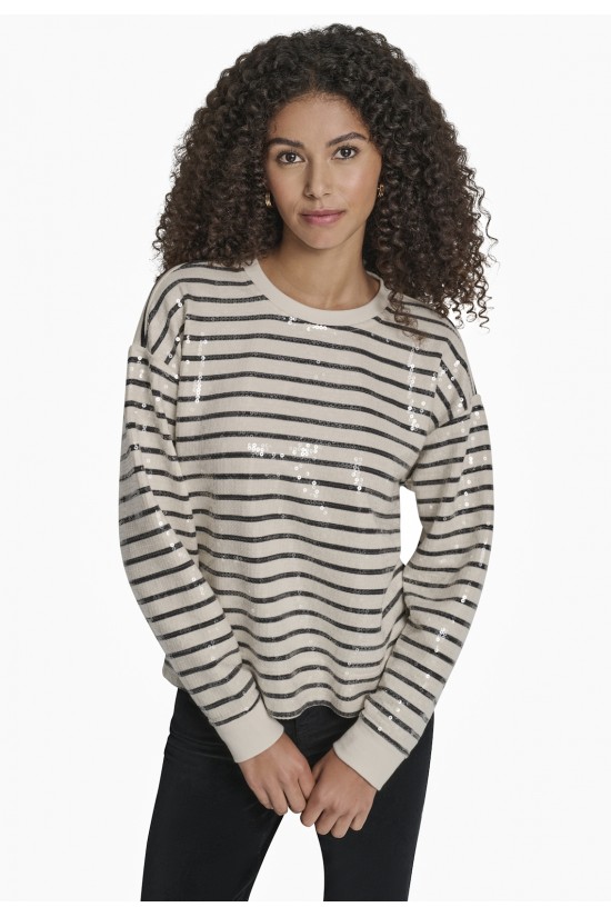 Γυναικείο ριγέ φούτερ με παγιέτα - DKNY DJ6T1655
