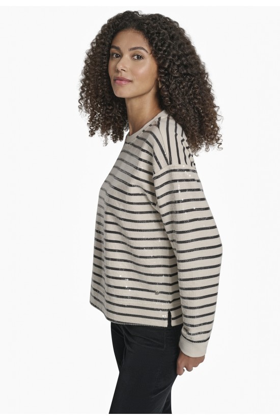 Γυναικείο ριγέ φούτερ με παγιέτα - DKNY DJ6T1655
