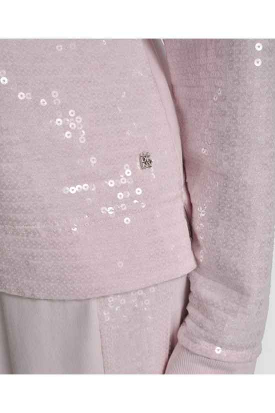 Γυναικείο ροζ φούτερ με παγιέτα - DKNY DJ6T1655