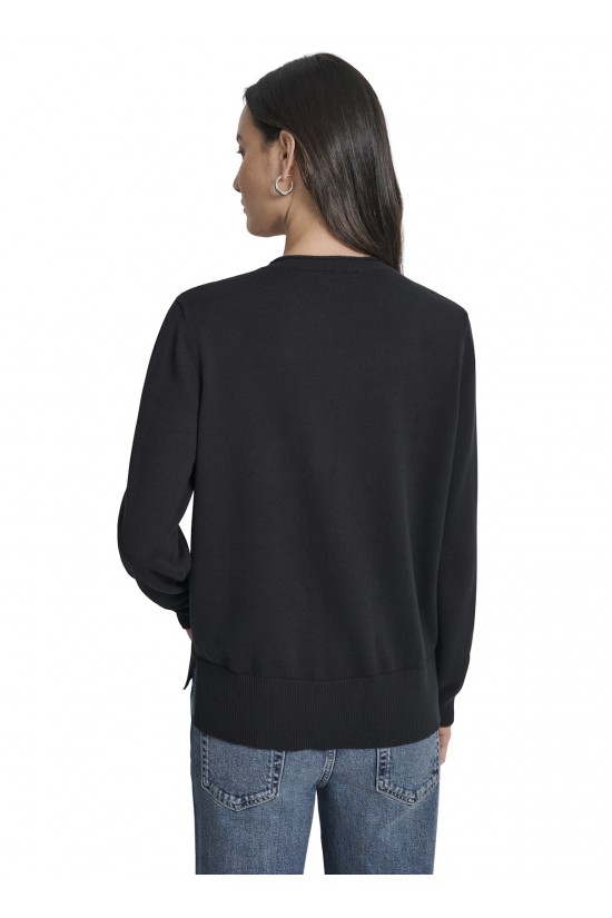 Γυναικείο βαμβακερό μαύρο πουλόβερ με λογότυπο - DKNY DJ5R0840
