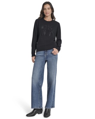 Γυναικείο βαμβακερό μαύρο πουλόβερ με λογότυπο - DKNY DJ5R0840