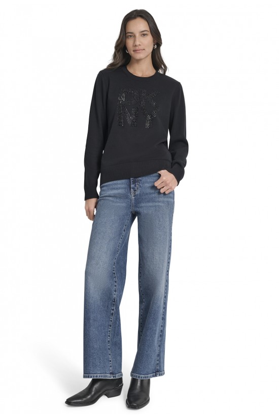Γυναικείο βαμβακερό μαύρο πουλόβερ με λογότυπο - DKNY DJ5R0840