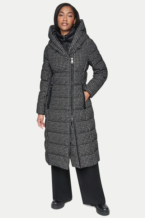 Γυναικείο μακρύ ψαροκόκαλο puffer μπουφάν - DKNY DLEMPV01