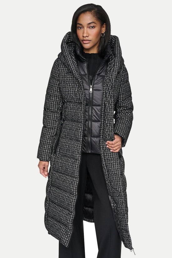Γυναικείο μακρύ ψαροκόκαλο puffer μπουφάν - DKNY DLEMPV01