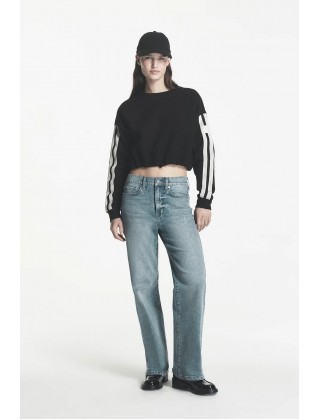 Γυναικείο μαύρο cropped top με ρίγα - DKNY DP6T1869