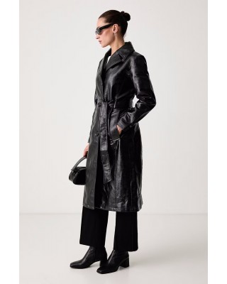 Γυναικείo μαύρο eco leather παλτό - DKNY DLEMPZ34 Γυναικείo μαύρο eco leather παλτό - DKNY DLEMPZ34