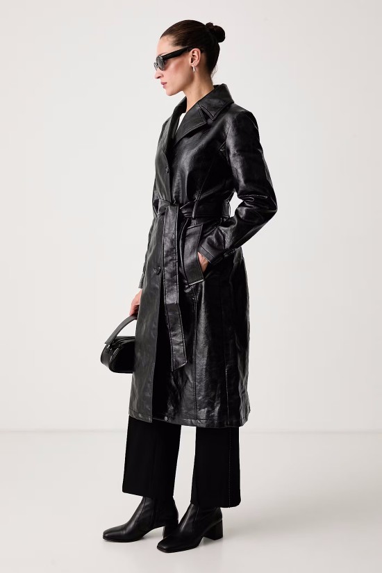 Γυναικείo μαύρο eco leather παλτό - DKNY DLEMPZ34