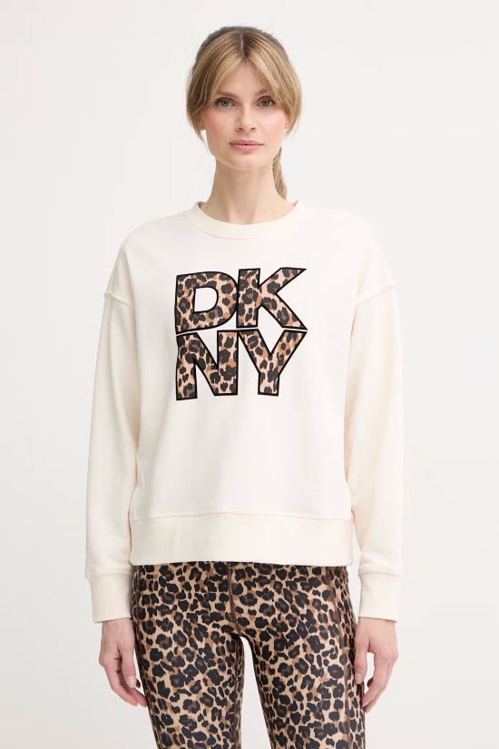 Γυναικείο εκρού φούτερ με λεοπάρ λογότυπο - DKNY DP6T1867 Γυναικείο εκρού φούτερ με λεοπάρ λογότυπο - DKNY DP6T1867