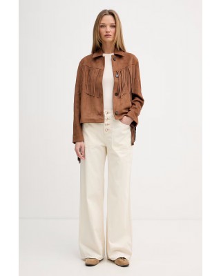 Γυναικείο καφέ σουέτ τζάκετ με κρόσσια - DKNY DJ6J6238