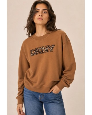 Γυναικείο καφέ φούτερ με λεοπάρ λογότυπο - DKNY DP6T1829