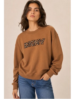 Γυναικείο καφέ φούτερ με λεοπάρ λογότυπο - DKNY DP6T1829