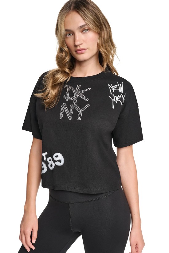 Γυναικεία cropped μπλούζα - DKNY Graffiti Rhinestone Logo DP6T1846 Γυναικεία cropped μπλούζα - DKNY Graffiti Rhinestone Logo DP6T1846