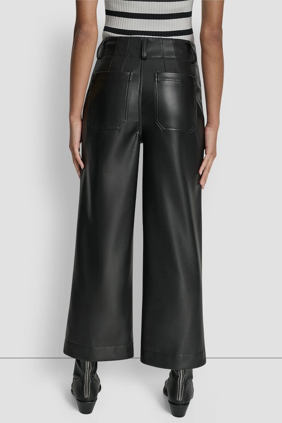 Γυναικείο μαύρο cropped δερμάτινο παντελόνι - DKNY DJ6P3117