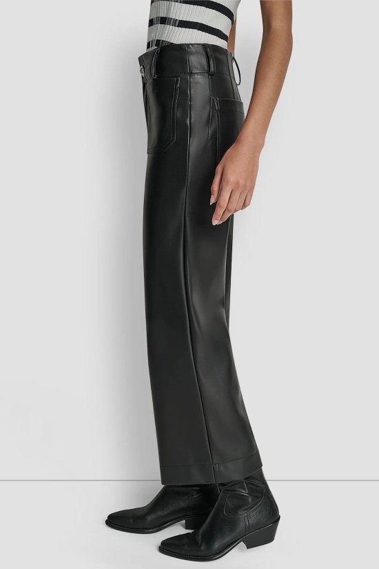 Γυναικείο μαύρο cropped δερμάτινο παντελόνι - DKNY DJ6P3117