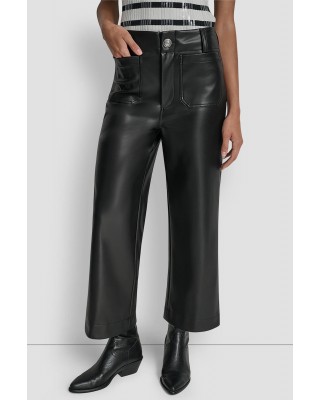 Γυναικείο μαύρο cropped δερμάτινο παντελόνι - DKNY DJ6P3117
