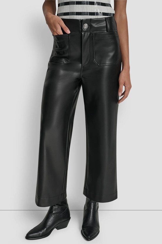 Γυναικείο μαύρο cropped δερμάτινο παντελόνι - DKNY DJ6P3117