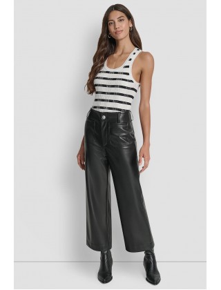 Γυναικείο μαύρο cropped δερμάτινο παντελόνι - DKNY DJ6P3117