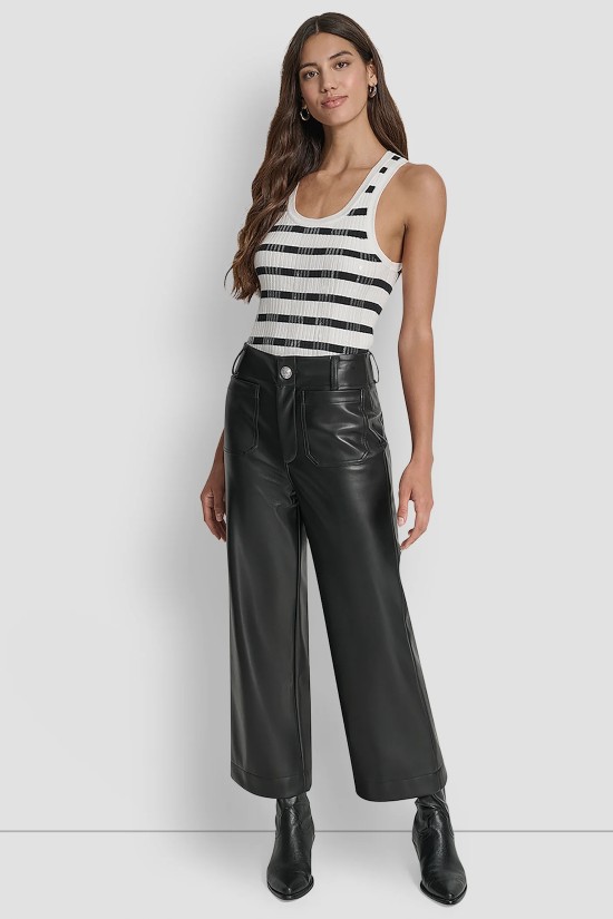 Γυναικείο μαύρο cropped δερμάτινο παντελόνι - DKNY DJ6P3117