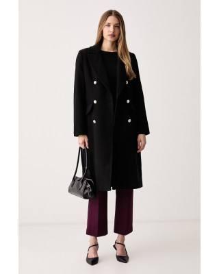 Γυναικείο μαύρο μάλλινο παλτό - DKNY DLEMWZ36 Γυναικείο μαύρο μάλλινο παλτό - DKNY DLEMWZ36