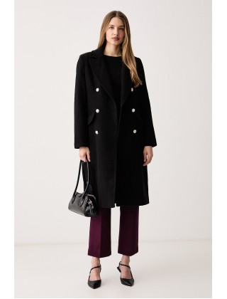 Γυναικείο μαύρο μάλλινο παλτό - DKNY DLEMWZ36
