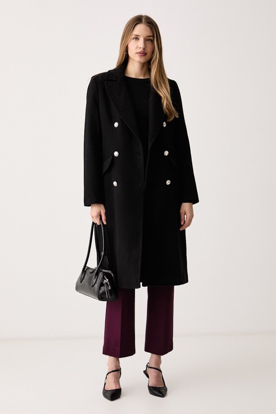 Γυναικείο μαύρο μάλλινο παλτό - DKNY DLEMWZ36