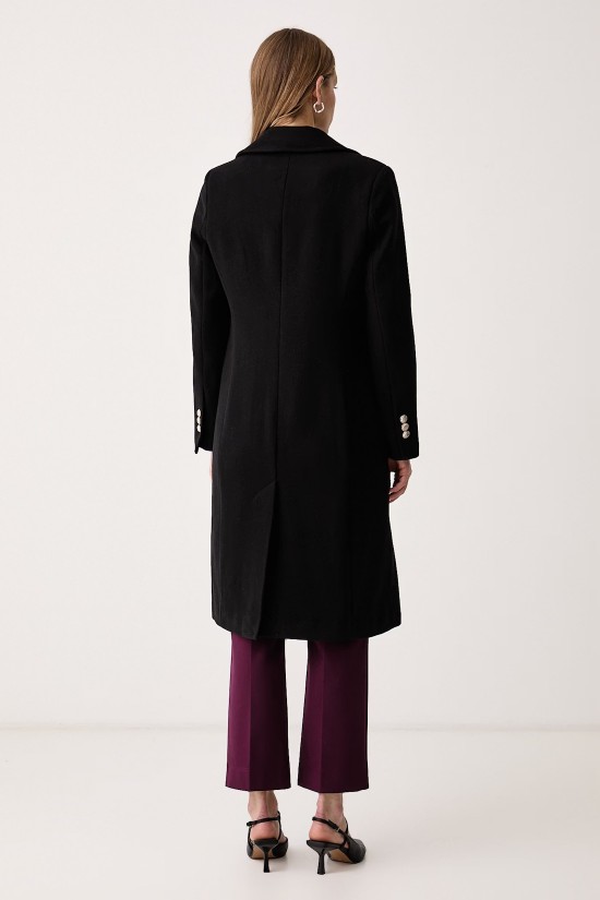 Γυναικείο μαύρο μάλλινο παλτό - DKNY DLEMWZ36