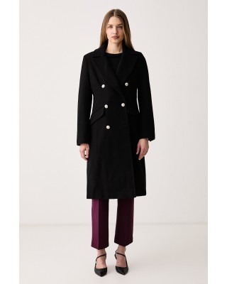 Γυναικείο μαύρο μάλλινο παλτό - DKNY DLEMWZ36