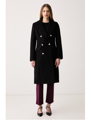 Γυναικείο μαύρο μάλλινο παλτό - DKNY DLEMWZ36
