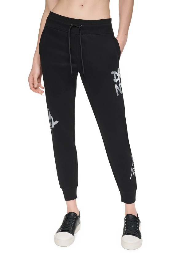 Γυναικείο μαύρο jogger παντελόνι - DKNY Graffiti logo DP6P3959