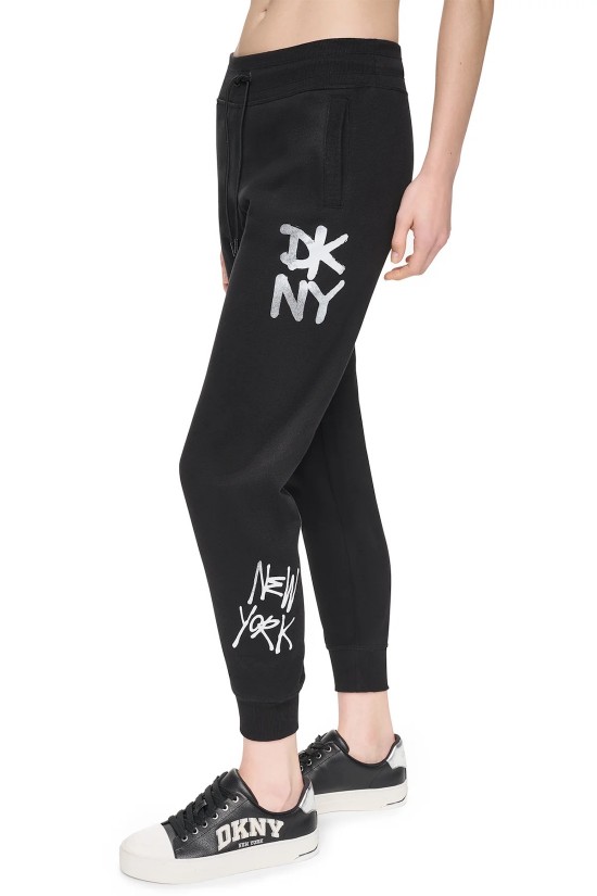 Γυναικείο μαύρο jogger παντελόνι - DKNY Graffiti logo DP6P3959