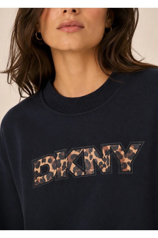 Γυναικείο μαύρο φούτερ με λεοπάρ λογότυπο - DKNY DP6T1829 Γυναικείο μαύρο φούτερ με λεοπάρ λογότυπο - DKNY DP6T1829