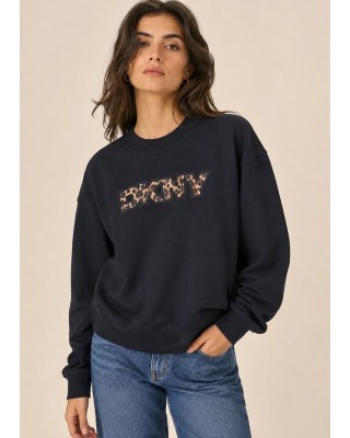 Γυναικείο μαύρο φούτερ με λεοπάρ λογότυπο - DKNY DP6T1829