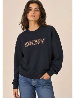 Γυναικείο μαύρο φούτερ με λεοπάρ λογότυπο - DKNY DP6T1829